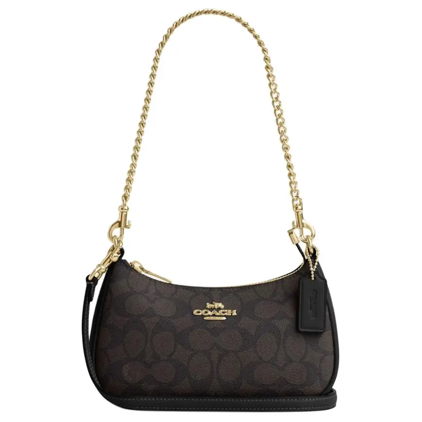 COACH Teri 20 Classic Monogram Zip Top Handle Crossbody Shoulder Bag for Women, Small Size, Black