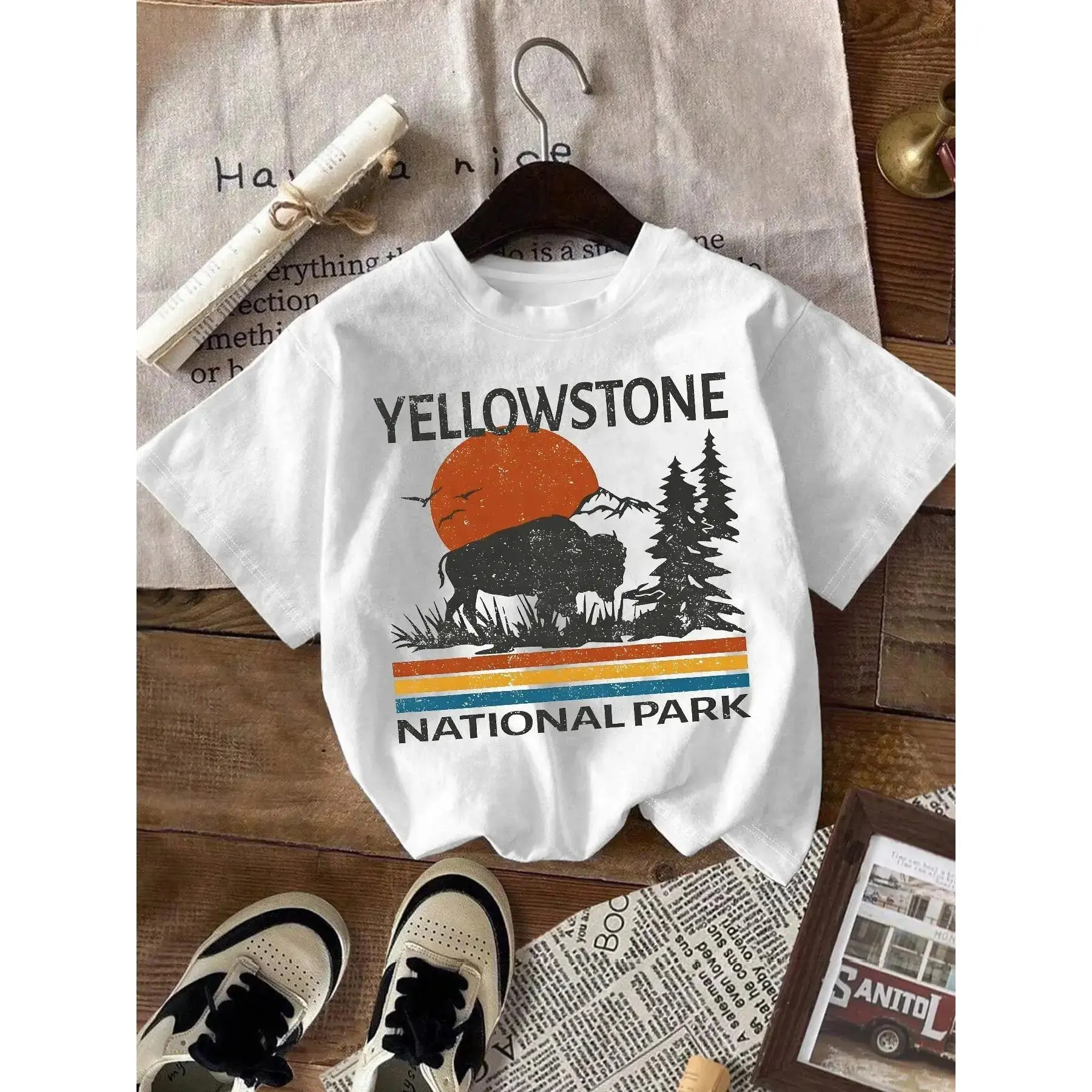 Unisex Yellowstone National Park T-Shirt, Round Neck, Vintage Buffalo Graphic Tee, Soft Casual Short Sleeve Top for Men and Women, Outdoor Travel Enthusiasts, Casual Matching Clothing summerwins