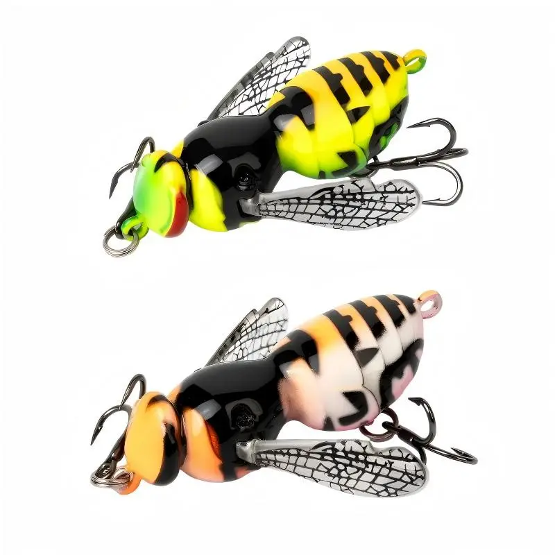 Wasp Crawl Bait Insect Bionic Floating Fishing Lures, Hard Artificial Baits for Freshwater and Saltwater, Abs Material, Three Book Hook