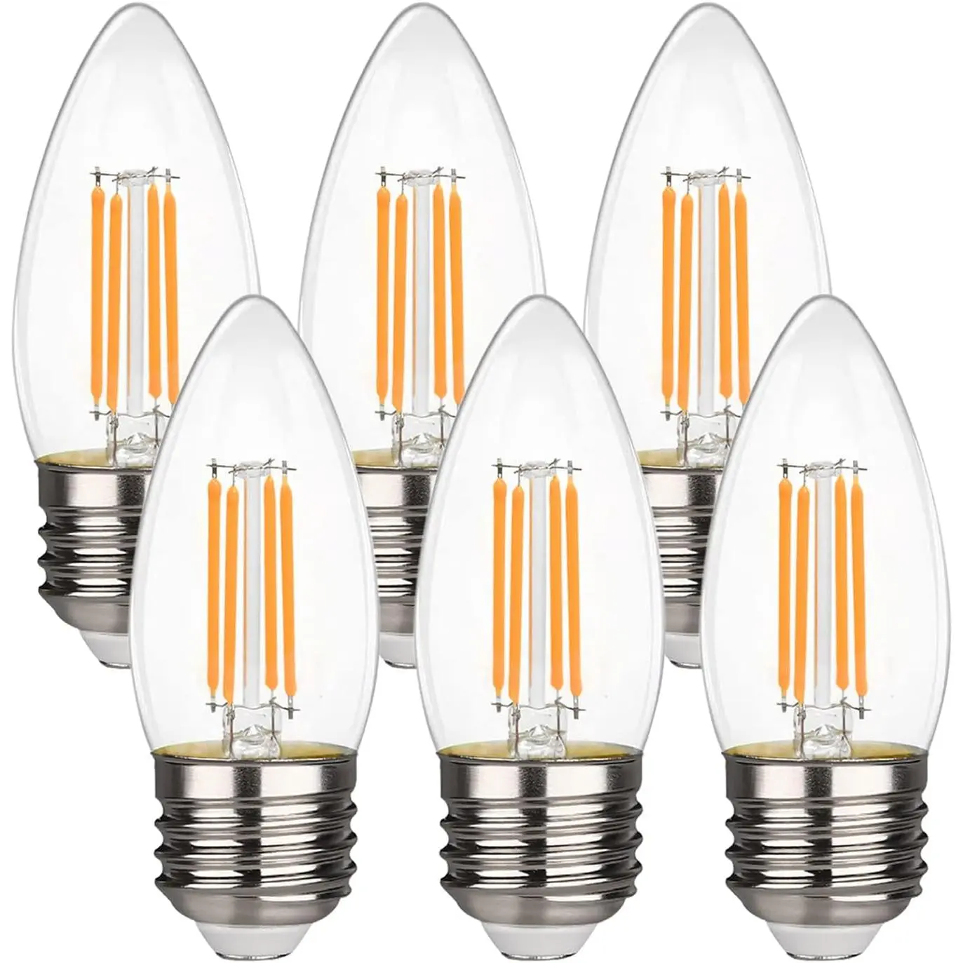 B11 E26 LED Candelabra Bulbs 4.5W(40 Watt Equivalent) 2700K Warm White 450LM Dimmable LED Filament Chandelier Light Bulbs Clear Glass Candle Lamp for Ceiling Fan Home Decor 6 Pack