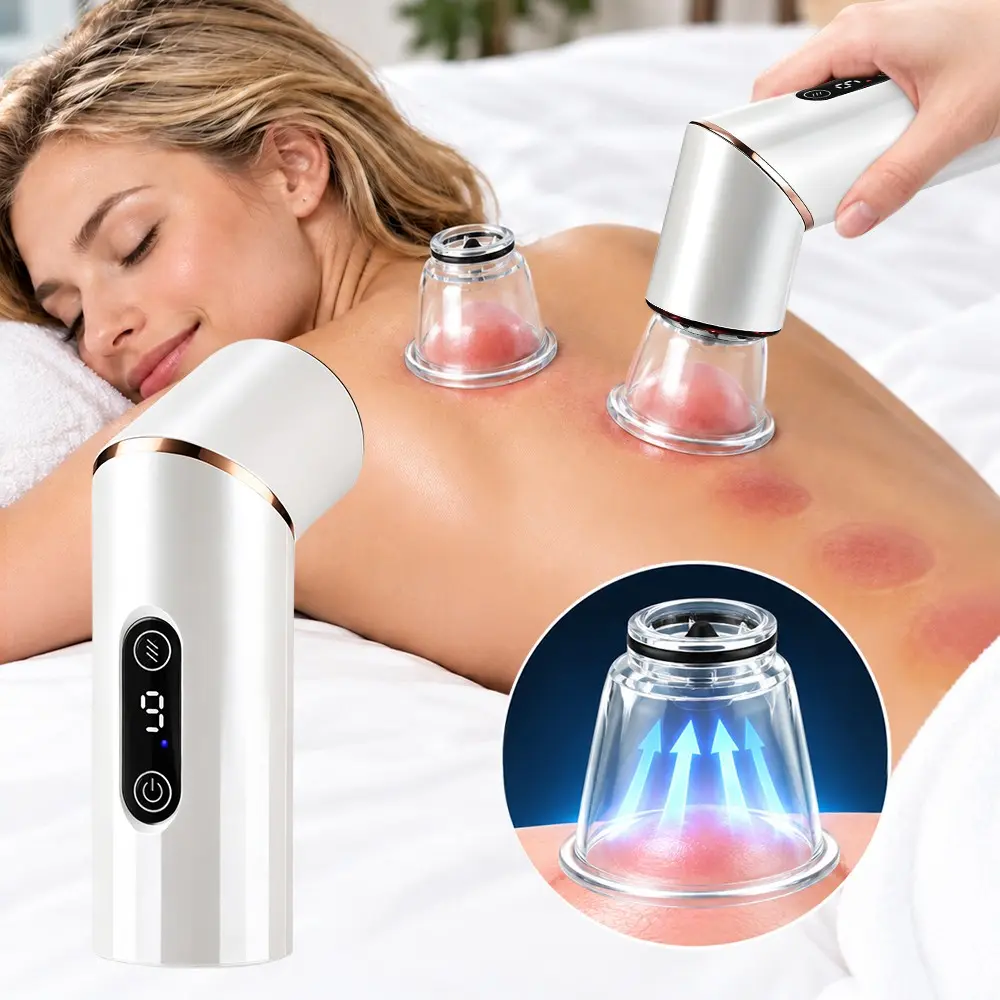 9-Level Electric Cupping Massager – Rotatable Design with Red Light Heat, 6 Cups & Rechargeable Battery for Full Body Relaxation