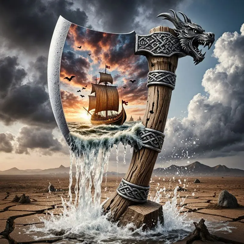 DIY 5D Viking Battle Axe Diamond Painting Kit with Celtic Dragon Head Handle - Full Drill Inlay Art, Viking Weapon and Knot Patterns, Suitable for Home Wall Decor, Viking Themed Gifts, and Handmade Craft Projects