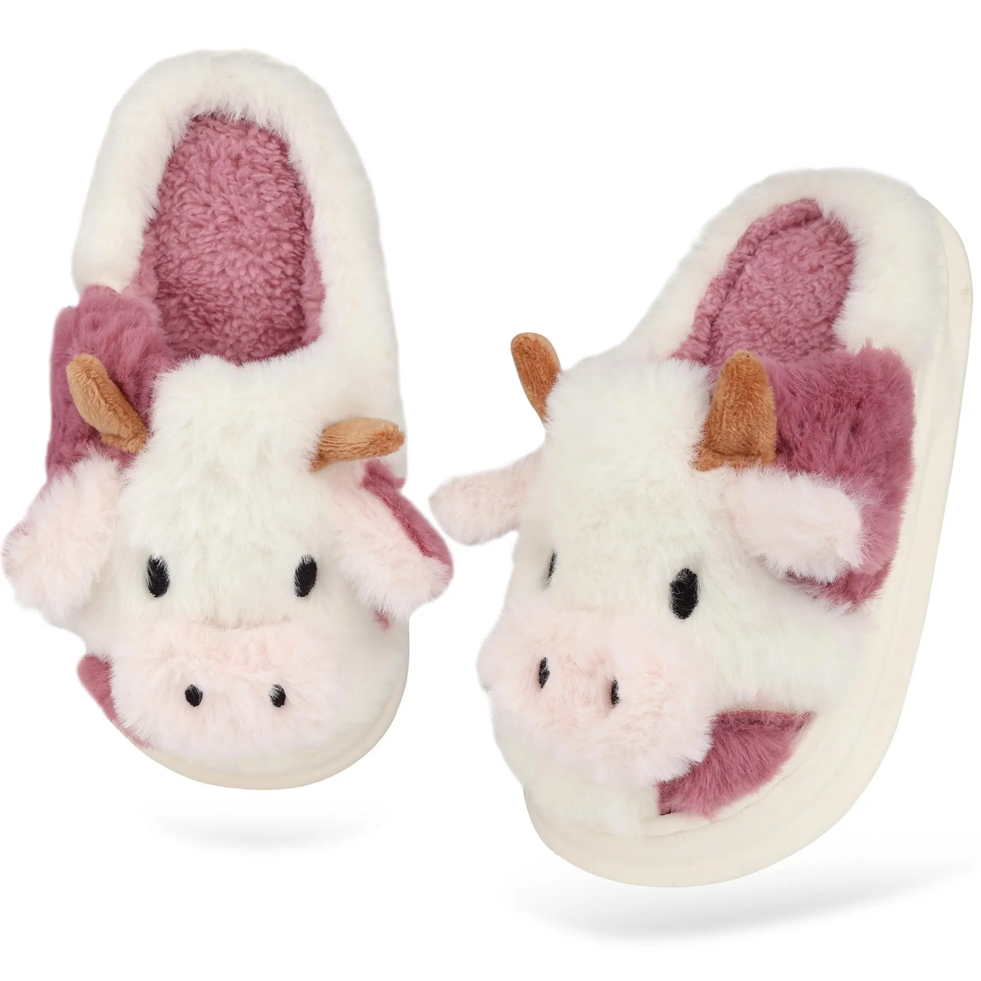 Unisex Cow Slipper Shoes, Cute Plush Kids Slippers with Memory Foam, Warm Indoor-Outdoor House Shoes (Root-Included/Not Included Options), Cute Slippers, Cow Slippers