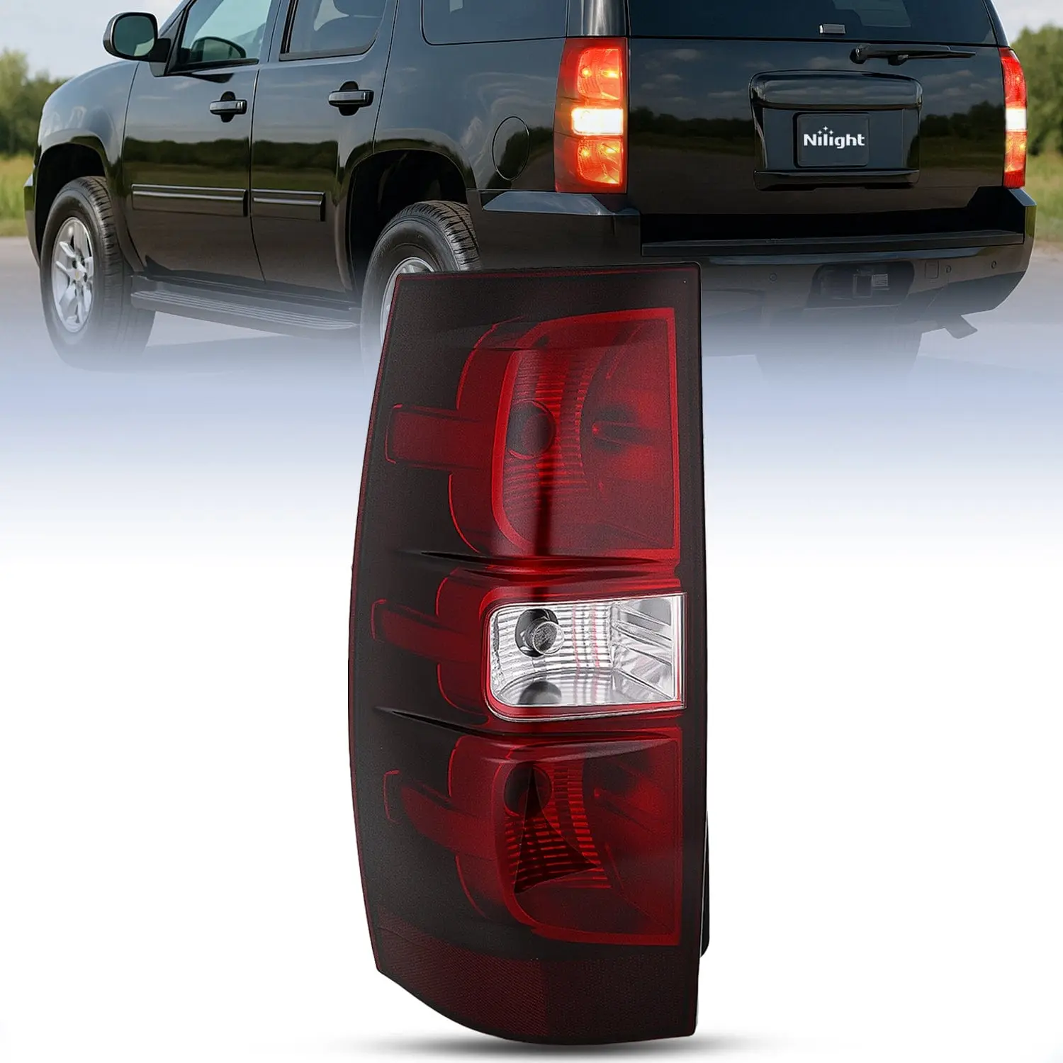 Nilight 1 Piece Driver Side Taillight Assembly - Car Rear Lamp Replacement for 2007-2014 Chevy Tahoe Suburban SUVs, OE Socket Plug-In Fit, Corrosion-Resistant Sealed Housing, High-Impact, Night Safety Visibility Boost, Dark Red