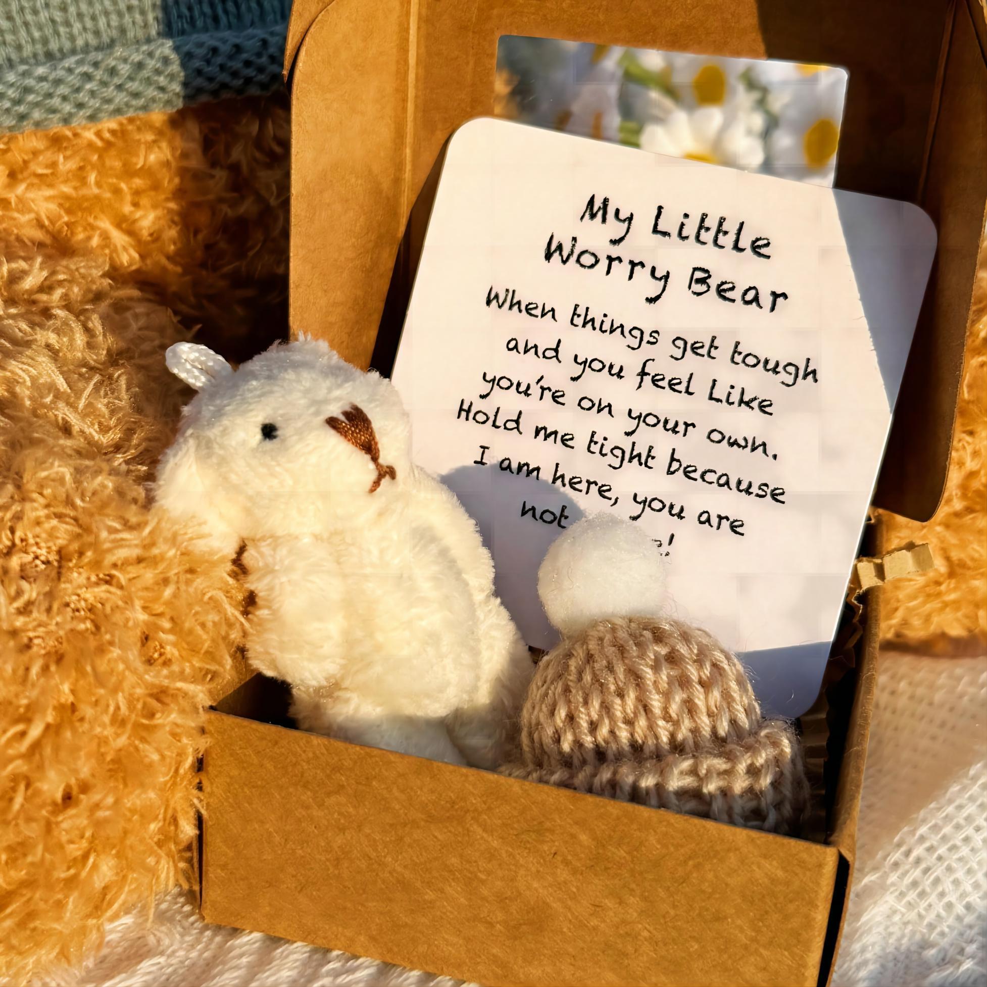 Little Bear in Box, Gift Box Design, 1 Set Mini Plush Bear with Inspirational Card, Sympathy Gift