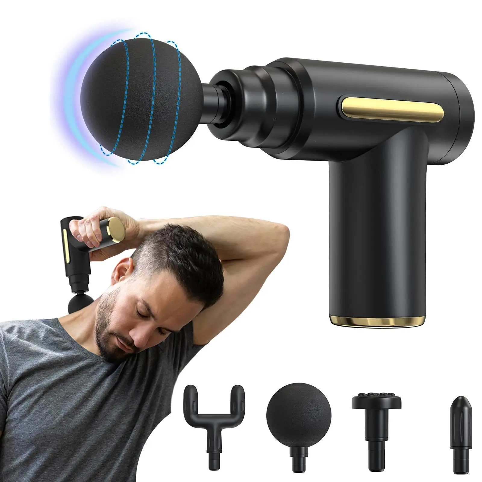 Cordless Deep Tissue Massage Gun, Lightweight Handheld Percussion Massager with 7 Speeds & 4 Heads for Full Body Relaxation, Great Gift