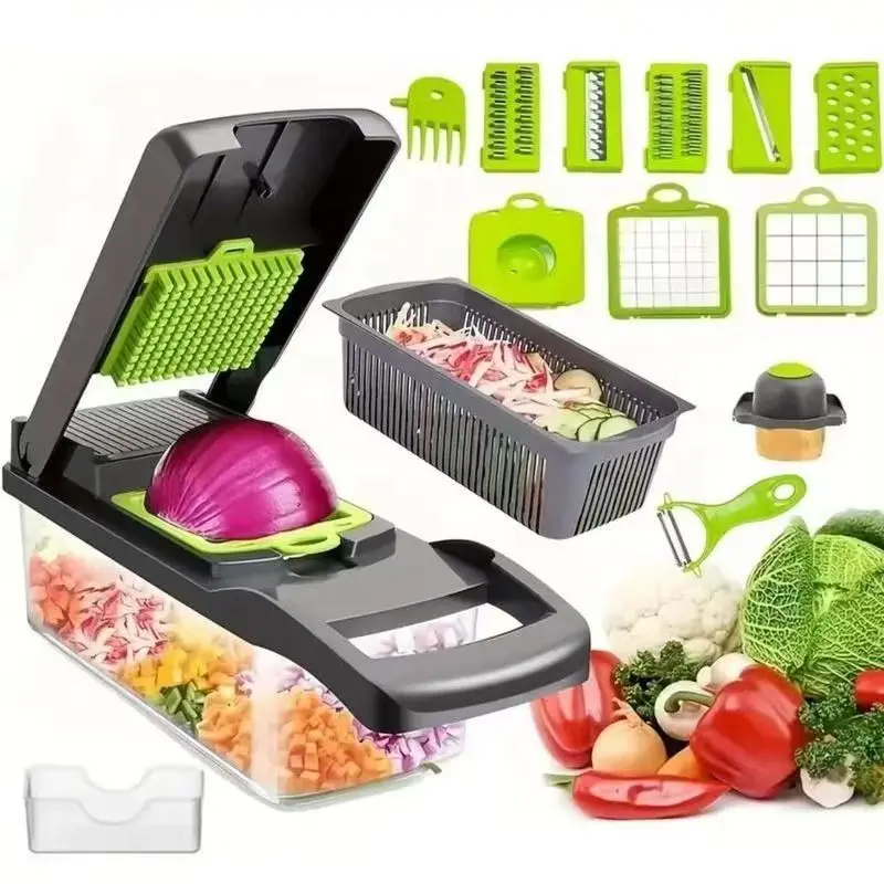 16 in 1 vegetable shredder, professional onion shredder, multi-function food shredder, kitchen vegetable slicer and dicer, 8-blade vegetable shredder, carrot shredder with container