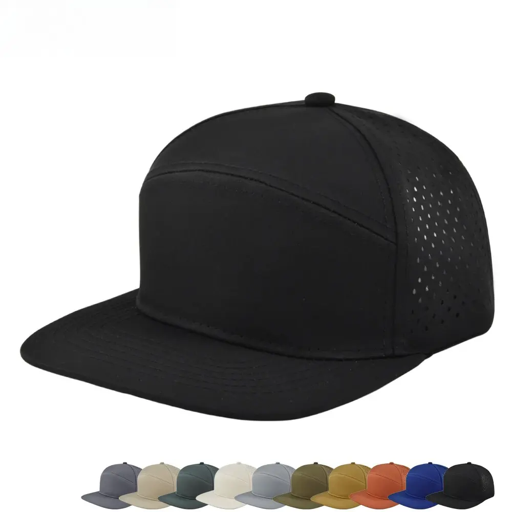 Sporty Chic 7-Panel Flat Brim Snapback Hat - Waterproof, Breathable Perforated, Laser-Cut Hole, Quick-Dry, Cooling Sun Protection for Men - Athletic Training, Casual Sport, Gym Use (Breathable Mesh Athletic Hat), Cooling Sun Protection Hats