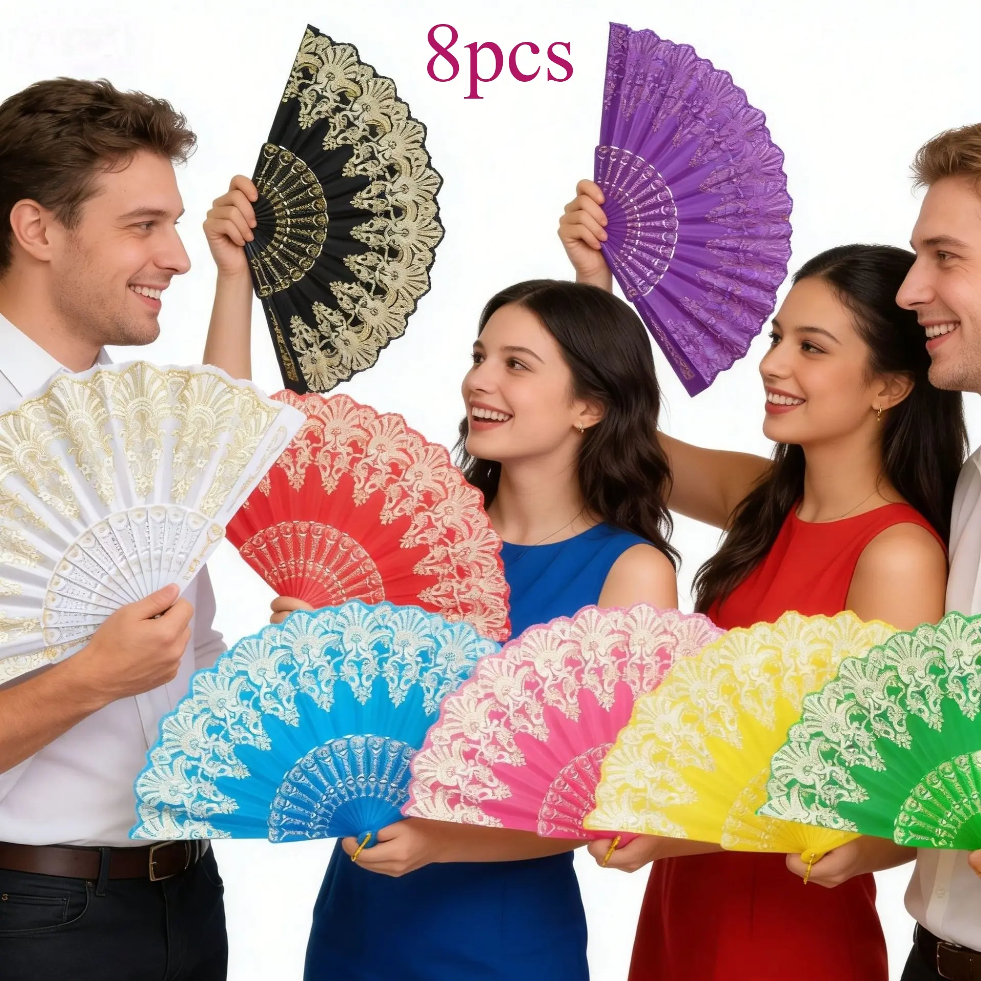 8 Pack Folding Hand Fans for Women, Plastic Ribs Portable Handheld Fans, Ideal for Dance Performance, Training, Vintage Style Photoshoot & Home Decor