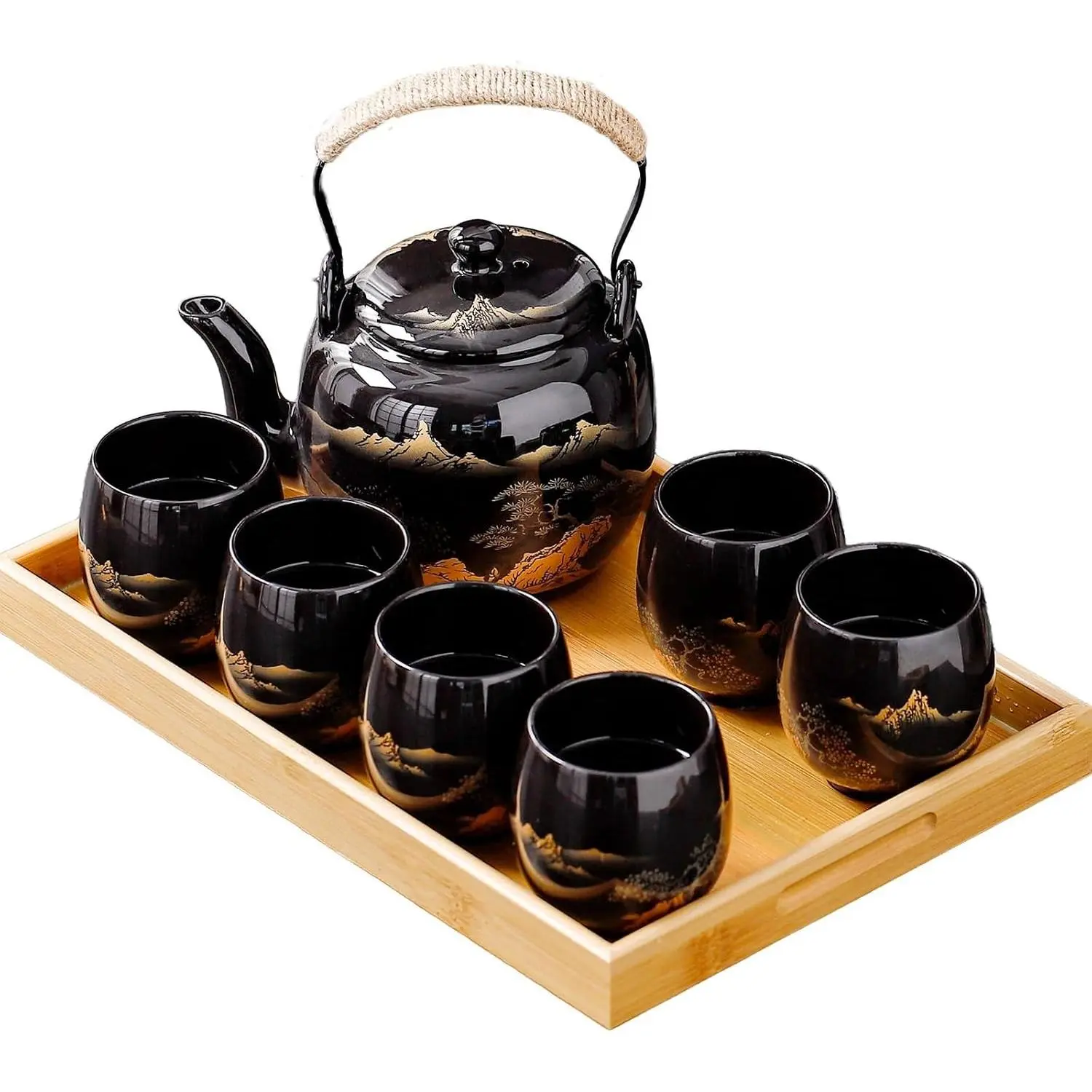 Japanese Tea Sets for Adults, Chinese Tea Set Gongfu Tea Set Japanese Teapot Set Tea Pot Set (Landscape Black)