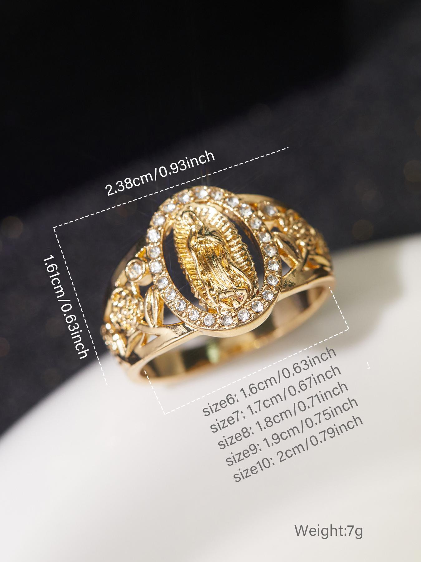 Unisex Punk Style Virgin Mary Design Ring, Rhinestone Decor Ring for Daily & Party Wear, Trendy All-match Vintage Jewelry for Birthday Gift, Statement Ring