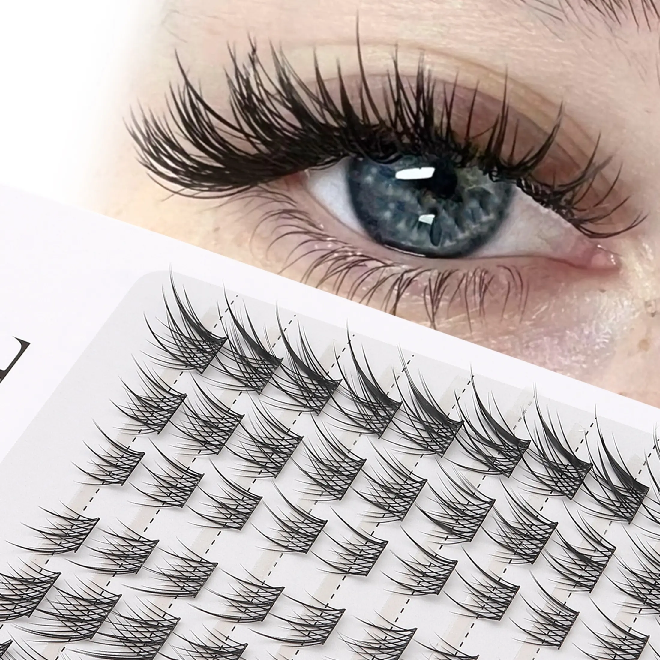 60 Pcs Fox Eye Style DIY Lash Kit, Lightweight Volume False Eyelashes, Graduated Length Extensions, Beginner Friendly, Enhance Eye Appeal