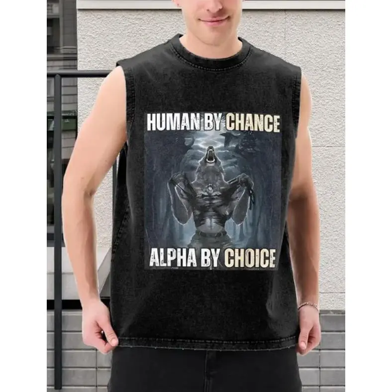 Ootd T Shirt 100% Cotton Human By Chance Alpha By Choice Cool Funny Alpha Wolf Meme T-Shirt casual crew neck cotton t-shirt Fashion Menswear vintage