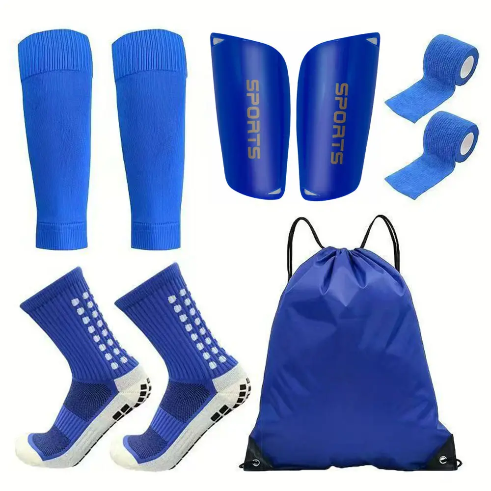 Football equipment 5-piece set (including football socks, socks, leg guards, bandages, storage bags)
