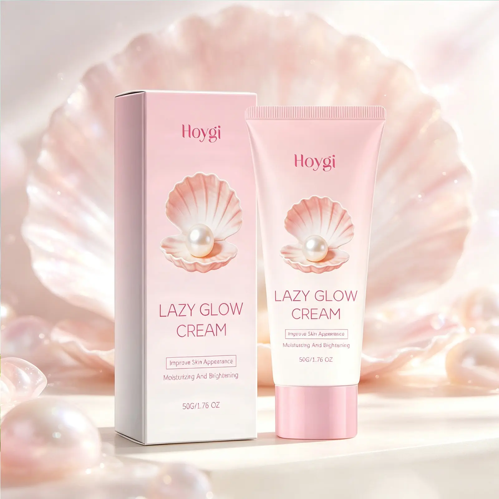 Hoygi Moisturizing Bare-Face Cream, Smooth Texture, Nourishes Skin, Natural Glow, Radiant Moisture, Conceals Imperfections, 50g, Pearl Powder, 1,2-Hexanediol