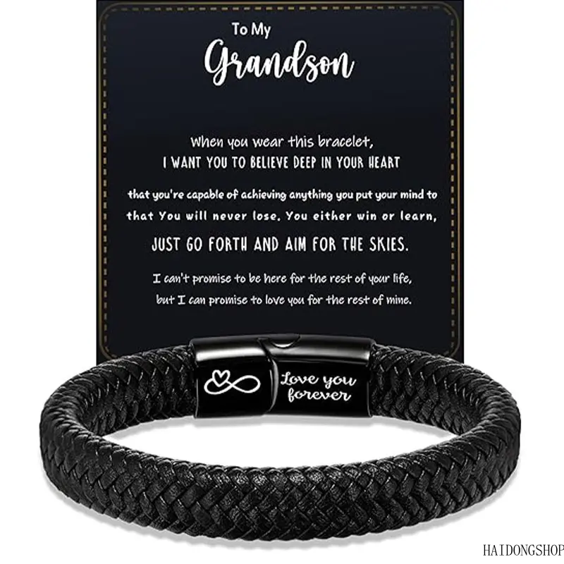 Minimal Viral Quiet Luxury Magnetic Stainless Steel Leather Bracelet For Men, Hand Woven Custom Engraved Message Wrist Band, Masculine Accessory For Dating Work Travel Daily Outfit Styling