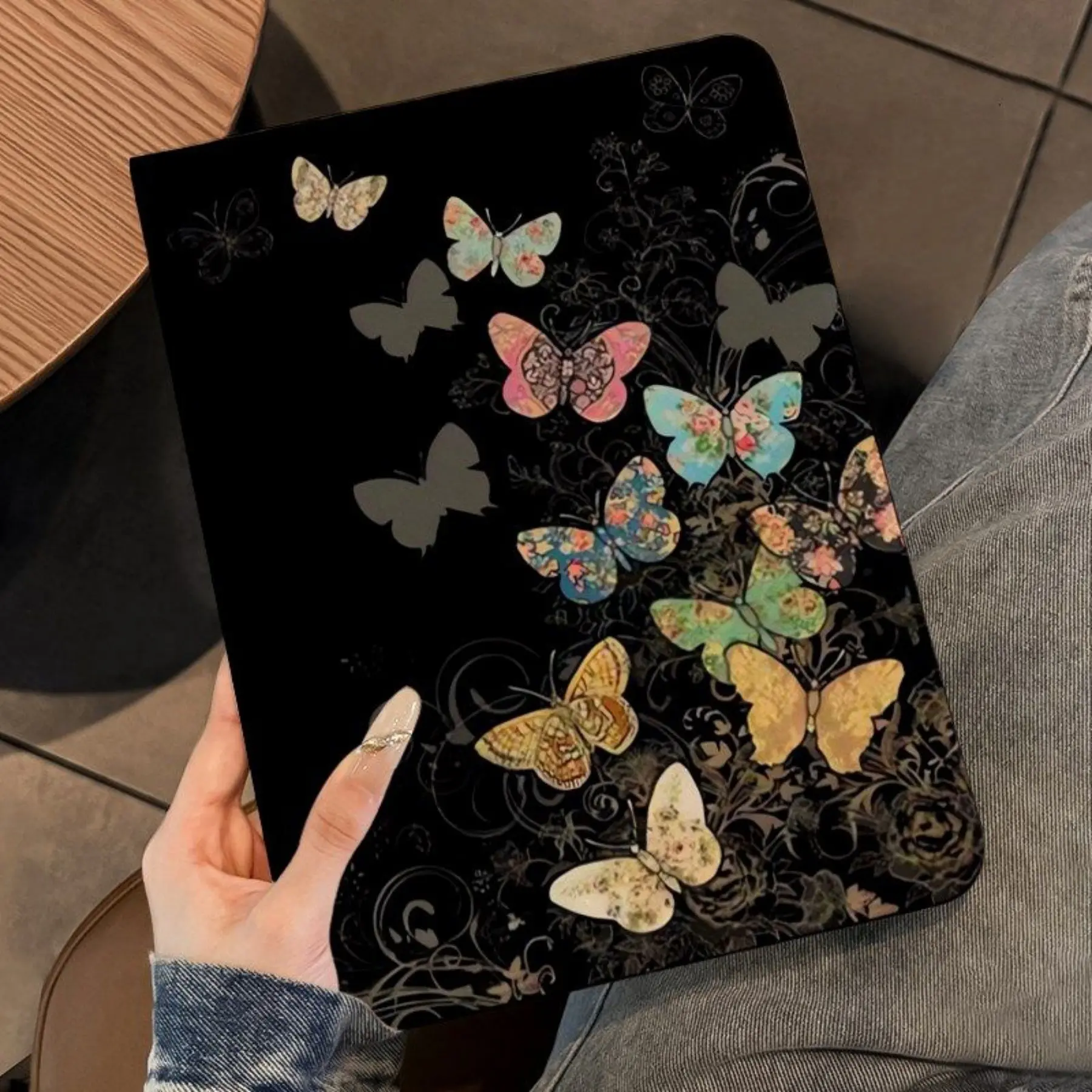 Wind Dark Oil Painting Butterfly Tablet Case for Apple iPad 11th Gen, Anti-Drop Durable Acrylic Cover, Stylish Mini 7 Air 7/6 Protector