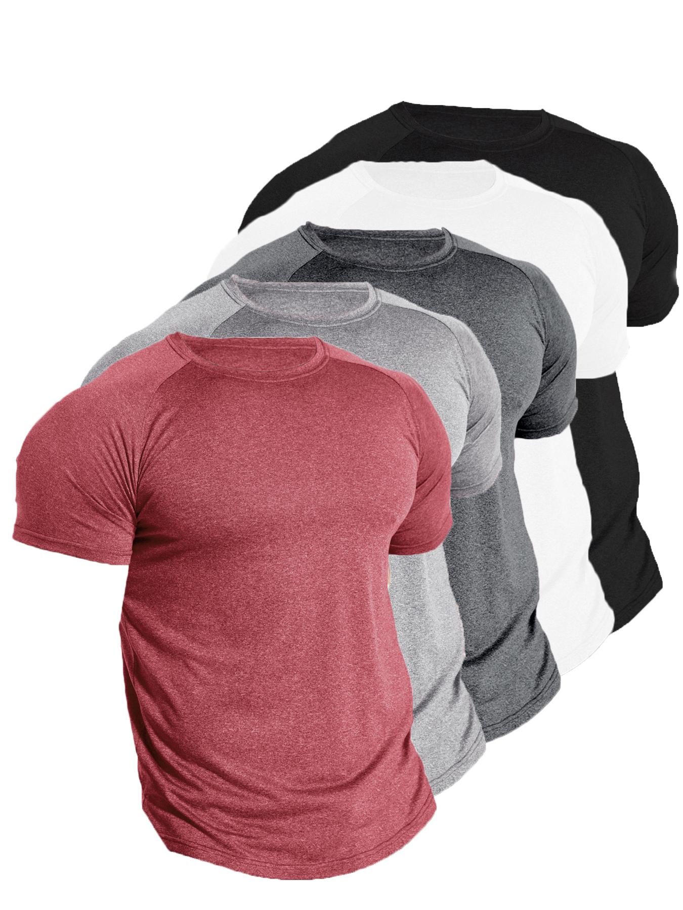 Men's Plain Round Neck Short Sleeve Sports Tee, Quick Drying Breathable Crew Neck T-shirt, Men's Sportswear for Gym Workout Running, Gym Wear