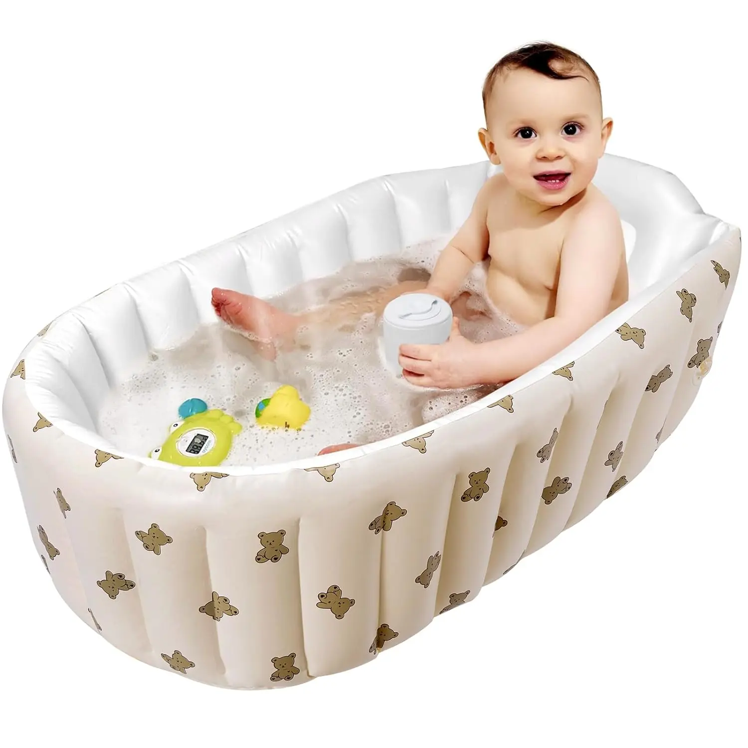 Unisex Baby Bear Inflatable Bathtub - Mink, Fits Newborns to Toddlers, Built-in Air Pump, Back Support, Portable Travel Shower Basin, Easy Deflate & Fold