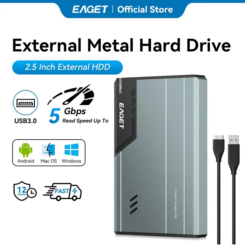 EAGET Portable External Hard Drive, External Storage Devices, 320GB/500GB USB3.0 High Speed Data Transfer, Compatible with Windows & macOS, For Desktop Laptop PC PS4 PS5 Xbox Series X/S Office & Game Storage, External HDD Gift