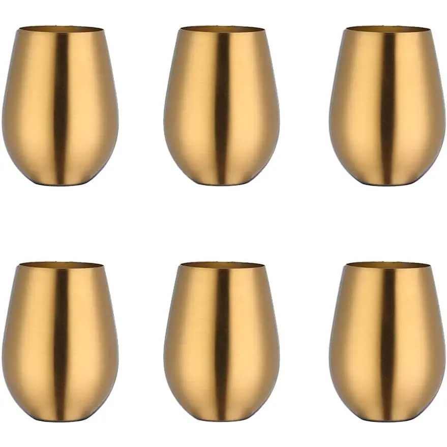 6 Pack Stemless  Tumbler Glass, 17 OZ 18/8 Stainless Steel Unbreakable  Glasses,  Glasses Cup  Mugs Set for , , Champaign, , Juice ()