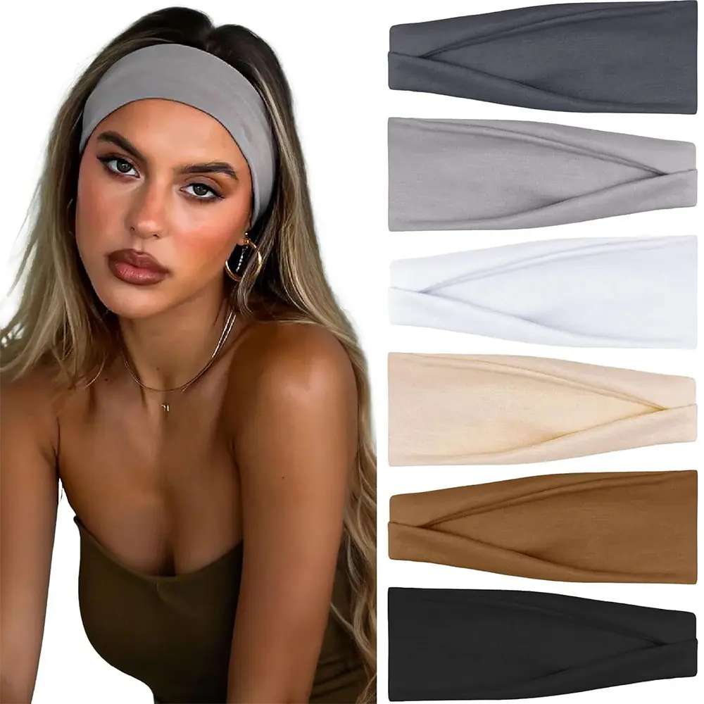 Women's Running Headbands, Pure Cotton Black Sport Headbands 6-Piece Set—Elastic Sweat-Absorbing Thin Fashion Headbands, Suitable for Makeup, Skincare, Walking, and Gym Use—Unisex Headbands