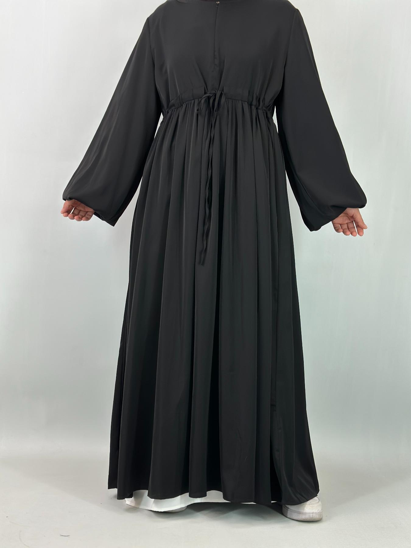Women's Solid Color Belted Arabian Dress, Elegant Long Sleeve Round Neck Dress for Daily Wear, Ladies Islamic Clothing for All Seasons, Modest Abaya Dress
