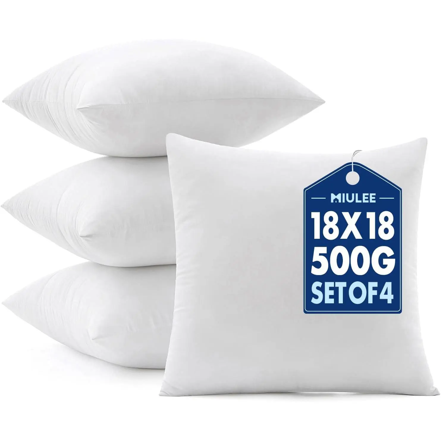 18x18 Pillow Inserts 4 Pack, 100% Virgin Fiber Filling Throw Pillows| Decorative Pillows for Sofa Bed Couch, Firm and Full Pillows,, Soft Brushed