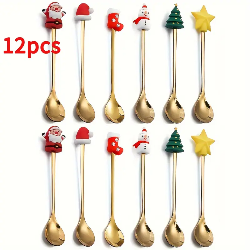 12pcs set holiday stainless steel Christmas coffee spoon-suitable for dessert, espresso and milkshake-ideal holiday gift and table decoration.