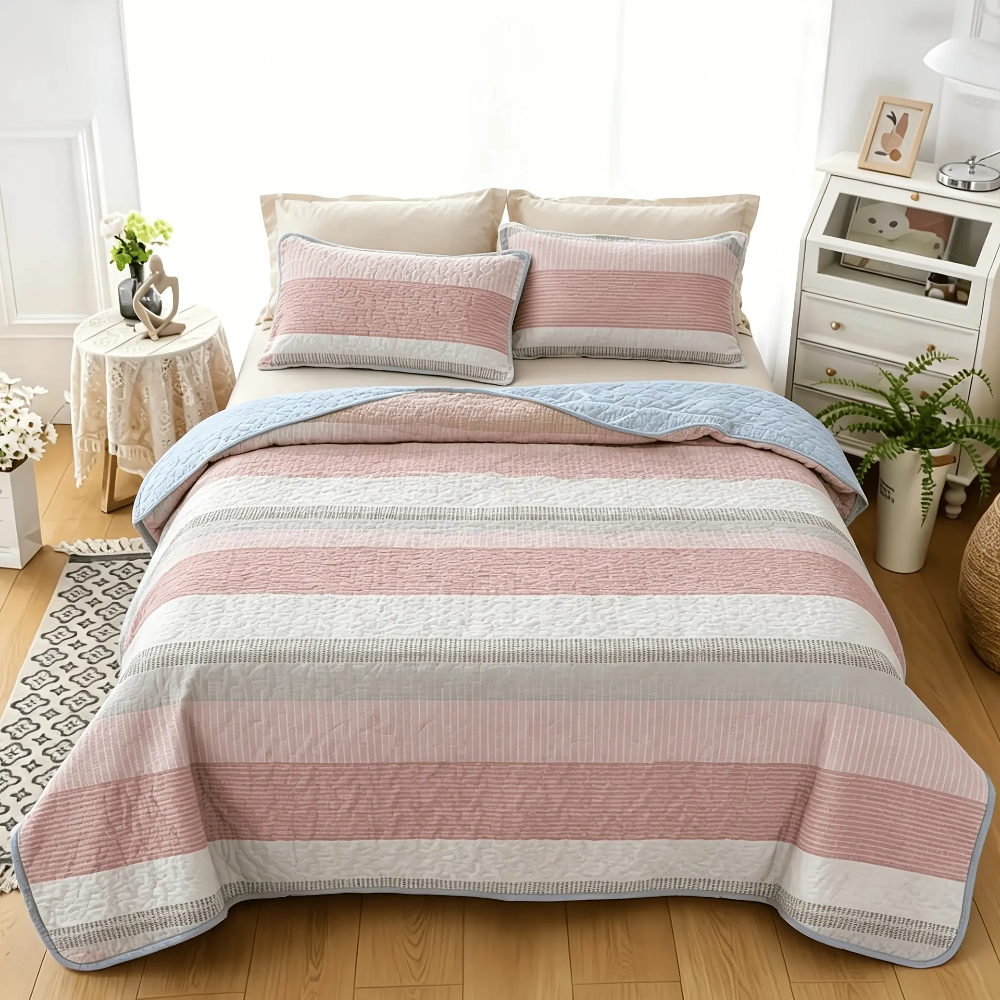 3/2pcs Dopamine Print Quilt Set |Breathable Soft And Easy to Clean, Summer Bedding (1 Quilt + 1/2 Pillowcase), Lightweight And Breathable, Non-slip, Machine Washable, All Seasons, Stylish And Versatile Room Decor, Holiday Gifts for Family Friends