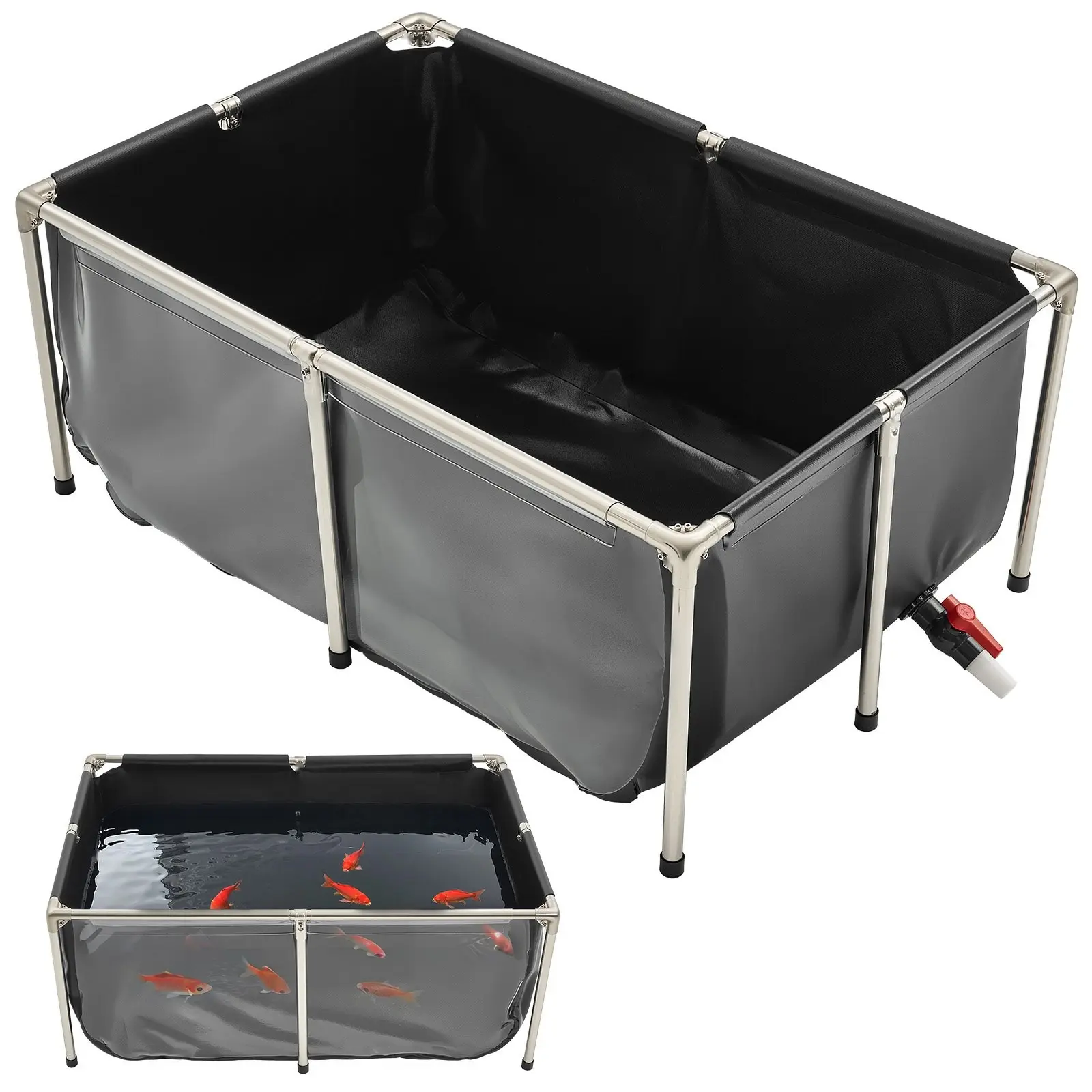 Canvas Fish Pond Above Ground Koi Tank 126.8 Gal With Clear Viewing Panel For Outdoor Backyard Water Garden, Durable Pond Kit, Easy Assembly, Weather Resistant Construction, Safe For Goldfish And Koi, Includes Sturdy Frame