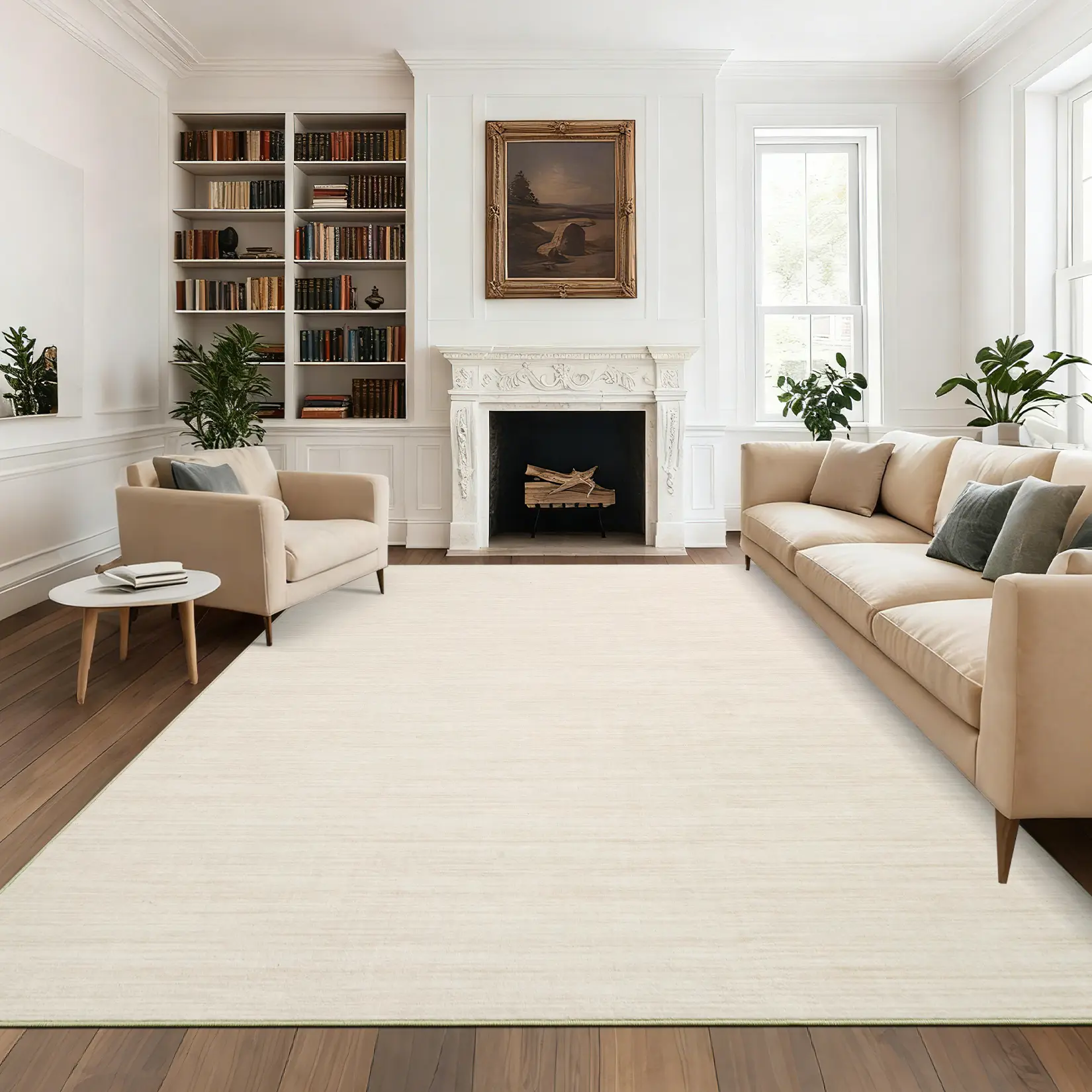 5x7 Washable Area Rug, Minimal Textured Pearl Velvet Carpet with TPR Non Slip Backing, Foldable Soft Rug for Bedroom Living Room Office, Beige