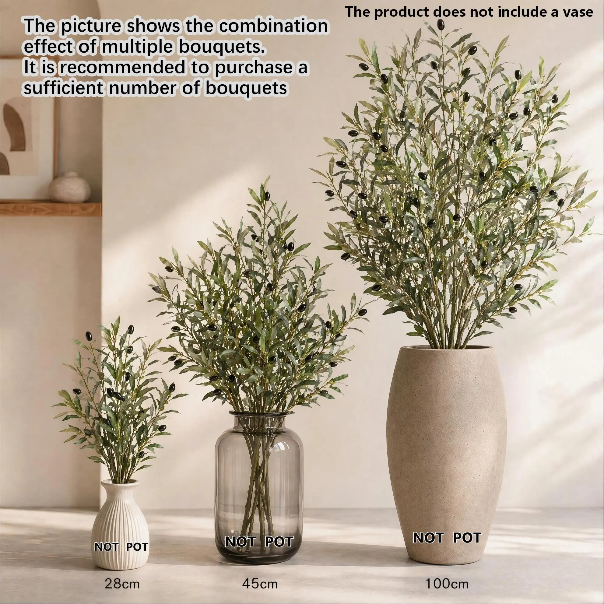 Realistic Olive Branches 2/3/5 Pieces, 28cm-100cm Height Artificial Decorative Twigs, Ideal for Floral Arrangements & Home Decoration, Artificial Flower Decorations, Decorative Artificial Plants, Fake Plant Decoration