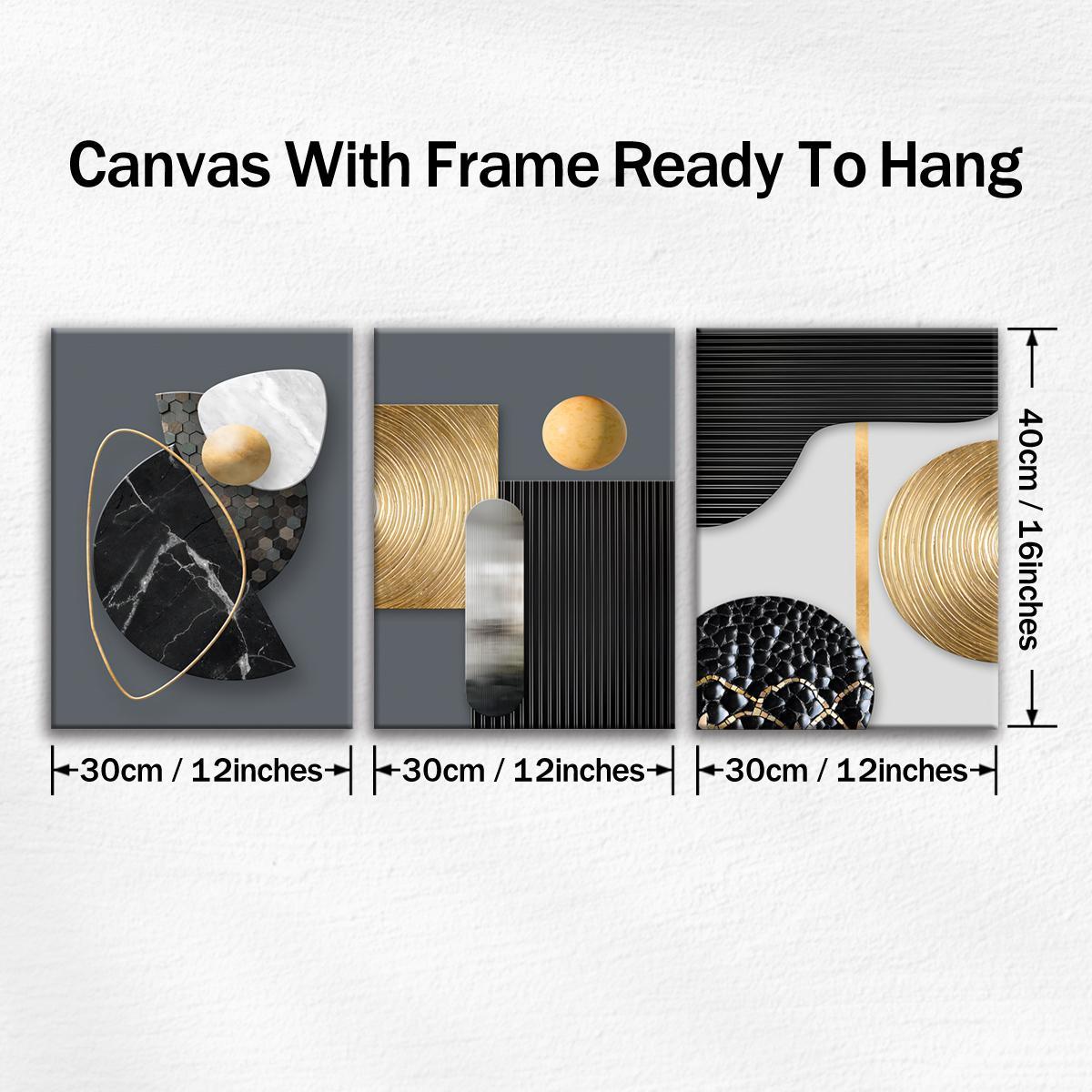 Wooden Framed Canvas Painting, 3 Counts Modern Abstract Canvas Wall Art, Wall Decor for Home Living Room Bedroom Office