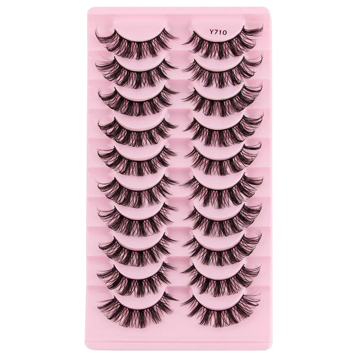 10 Pairs Natural Dense D Curl False Eyelashes, 3D Voluminous Crossed Lash Extensions, Synthetic Fiber Liquid Form, 10-12mm Length