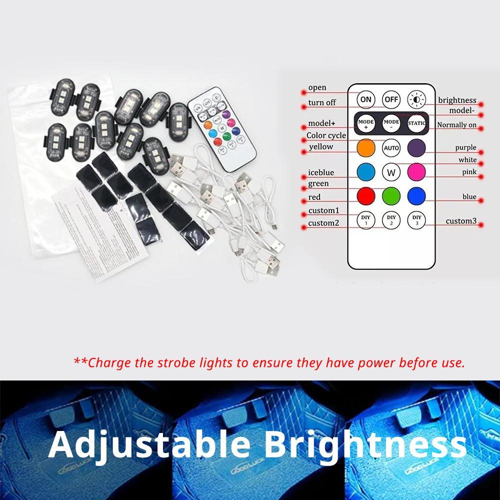 RGB LED Strobe Light, Multiple Flashing Modes, Wireless Remote Control Night Warning Light, USB Rechargeable Waterproof LED Lights for Car, Motorcycle, Bike, Camping, Interior Decor Lamps, Exterior Accessories Glow Kit Mods Decoration Lighting