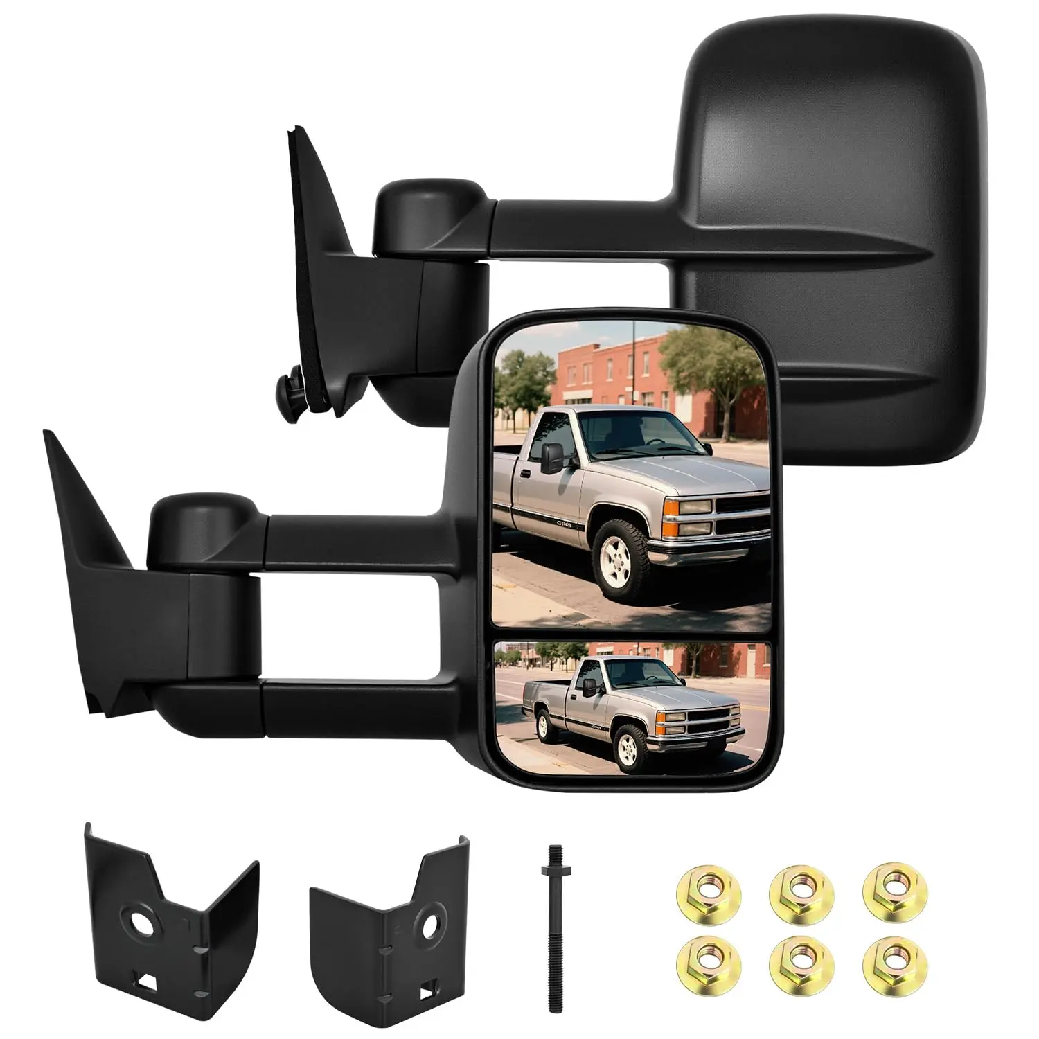 Nilight Towing Mirrors Manual Adjusted Flat Convex Glass Telescoping Folding Compatible With 1988-1998 Chevy Silverado GMC Sierra C/K 1500 2500 3500 Tahoe Suburban Yukon
