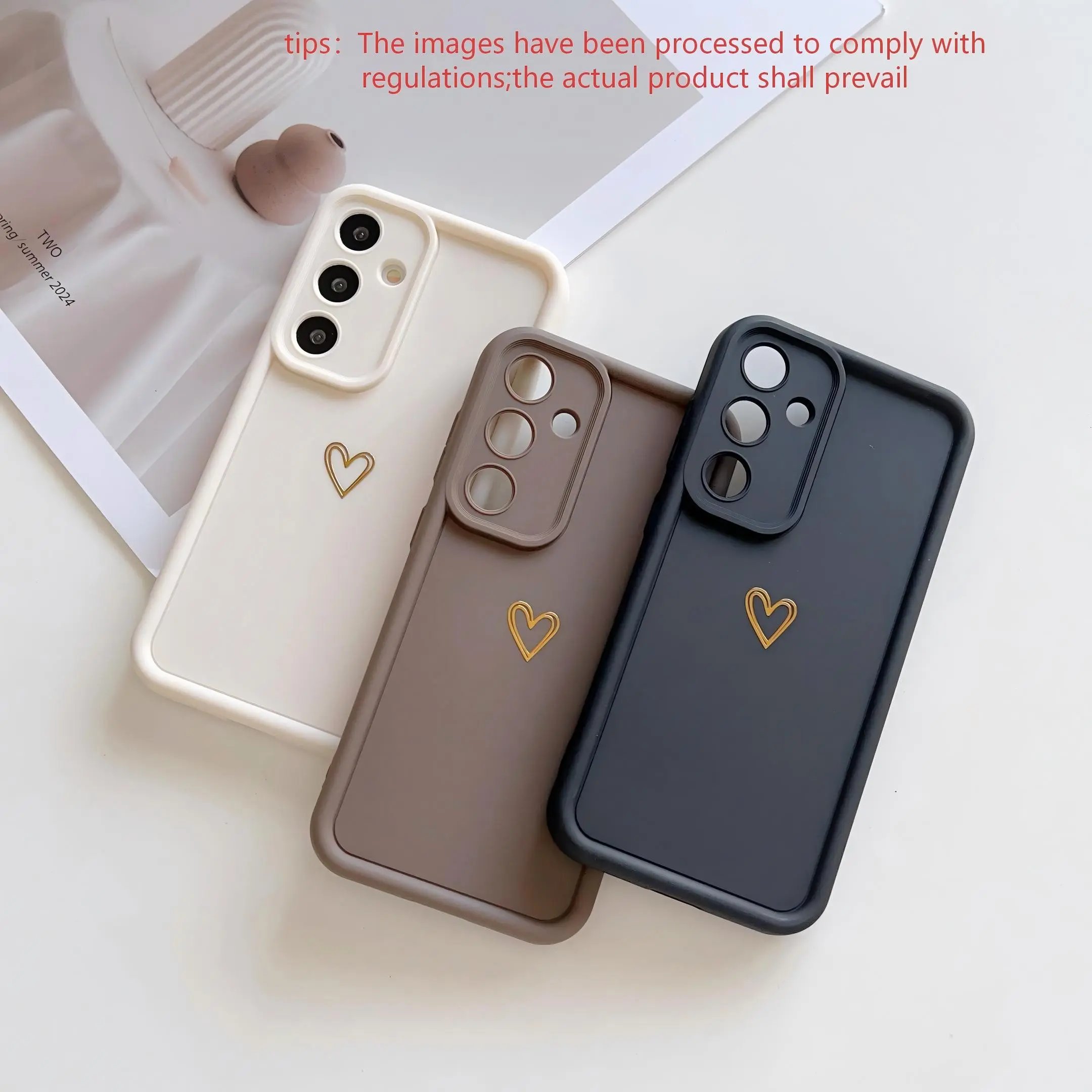 3-pack, Protective heart-shaped smartphone case with frosted soft full coverage, Lightweight Shockproof Cover, Tpu smartphone cover Casing for Samsung A05S/A12/A13/A14/A15/A32/A33/A34/A52/A54/S21/S22/S23/S23FE/S24/S24 Ultra