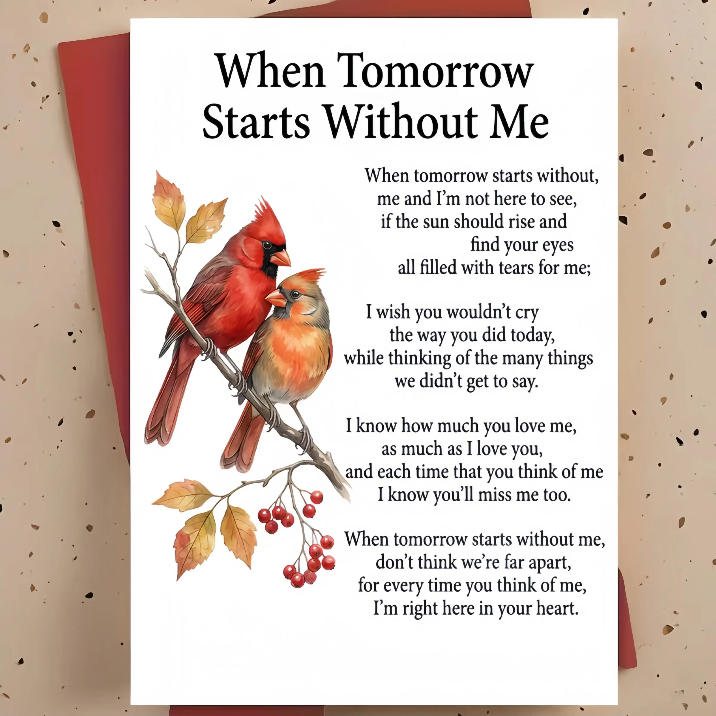 Heartfelt Sympathy Card for Spouse and Close Family, Robin Watercolor Hand-Drawn Design, Gentle Comfort Card with Envelope