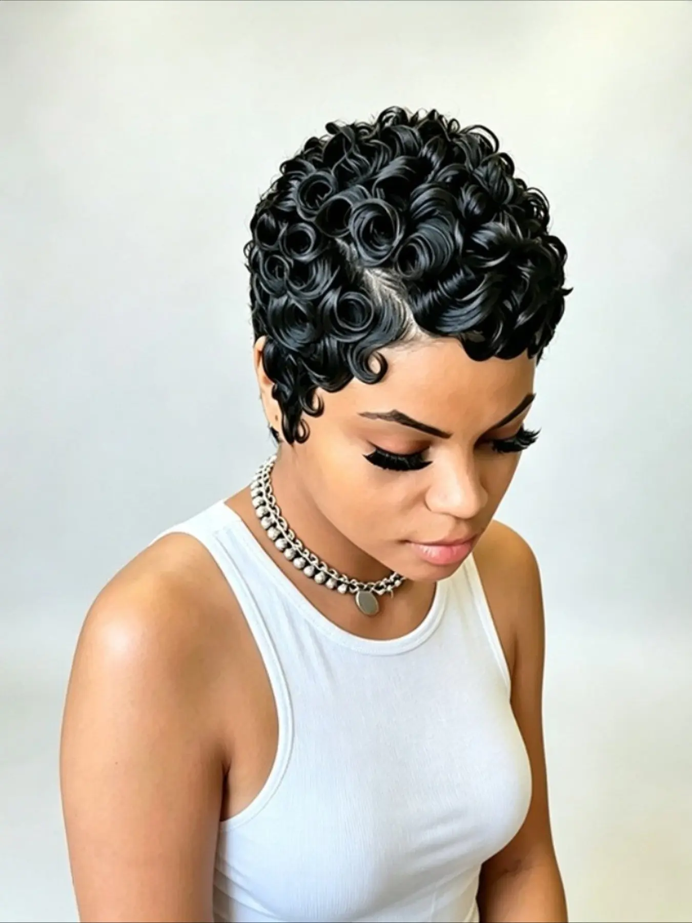 Curly Wave Wig Human Hair Wig for Women Pixie Cut Wig Full Machine Made Wig 150% Density 6 Inch
