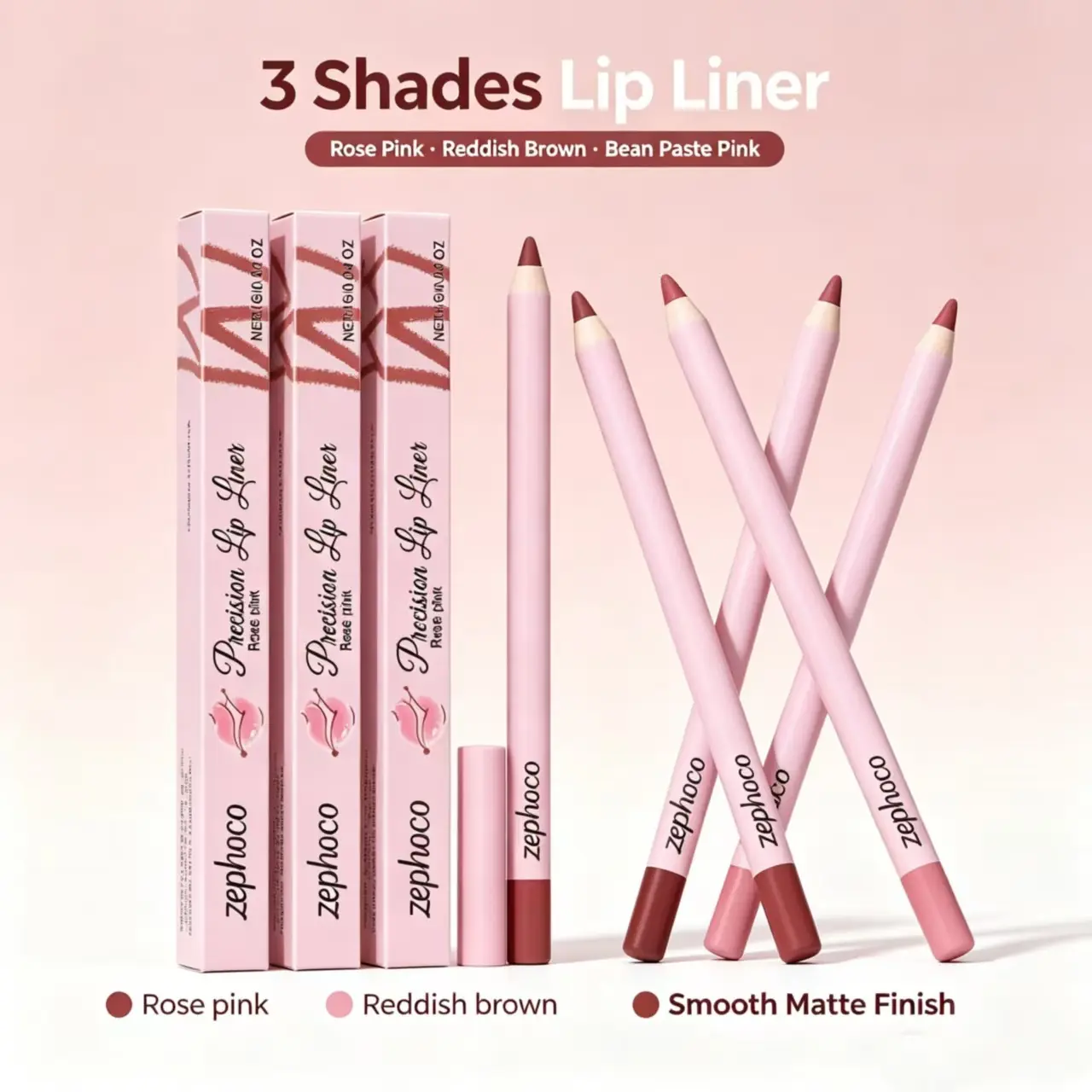 zephoco Silky Ultra Fine Lipliner Pencil - Waterproof, Long-Lasting, High-Pigment Makeup with Anti-Feathering Formula for Smooth Lip Outline Then Fill, Compatible with External Lip Gloss