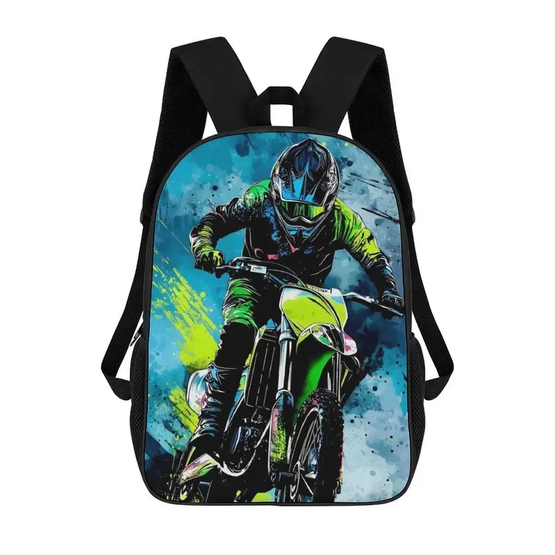 Unisex Lightweight Large-Capacity Backpack with Zipper, Durable Fabric, 17-Inch Laptop/Bookbag for Dirt Bike Motorcycle Racing, Travel/Work