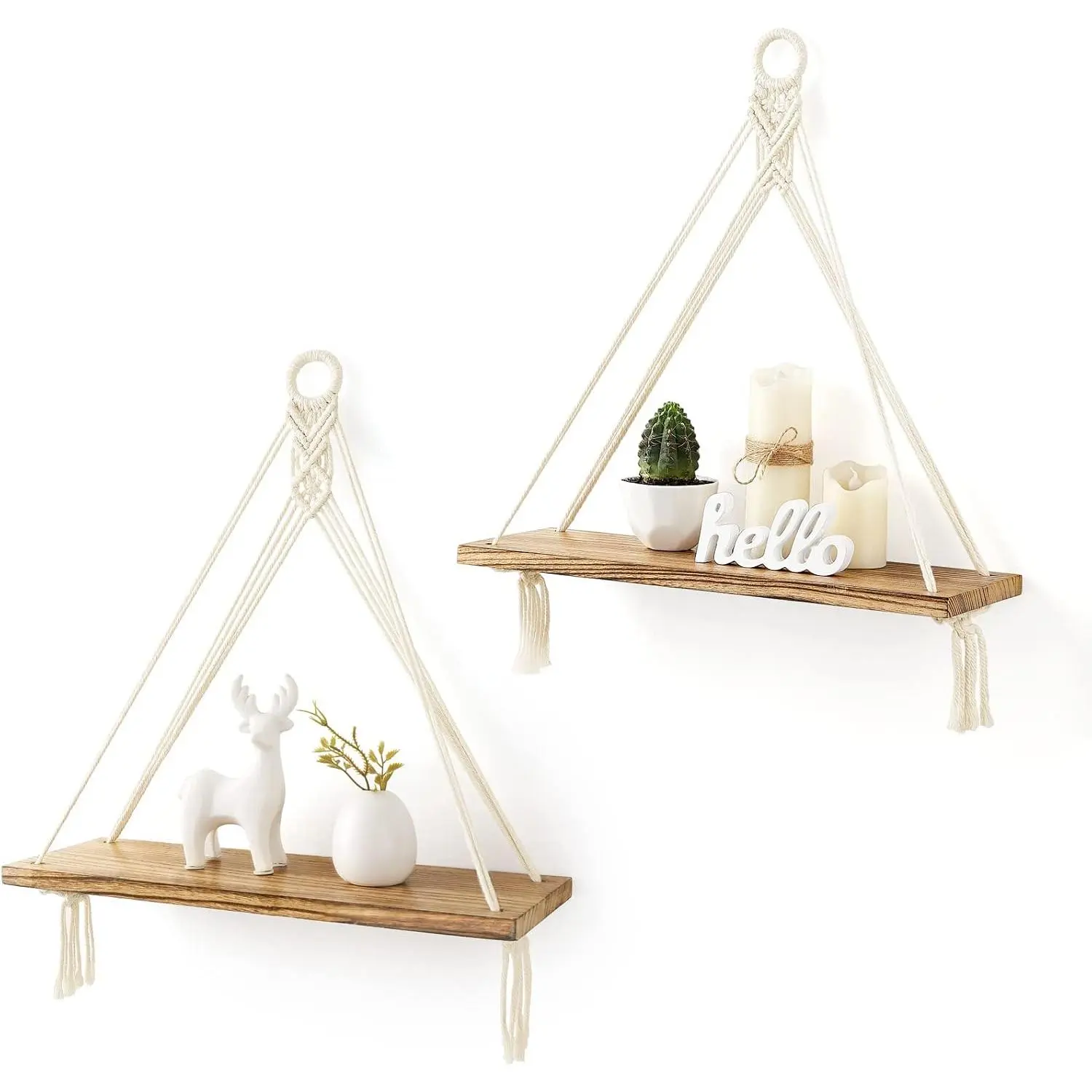 Macrame  Shelves Boho Wall Decor Set of 2 Floating  Shelf | Cute Room Decor for Teen Girls Display Storage Shelves for   Photos Fit Bedroom Bathroom Living Room  Dorm