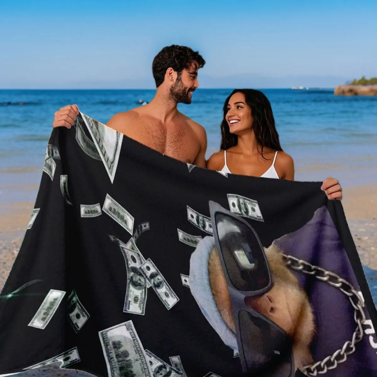 Funny Monkey Dollar Beach Towel, Quick-Dry Meme Style Bath Towel, Unique Personality Design, Perfect for Summer Beaches