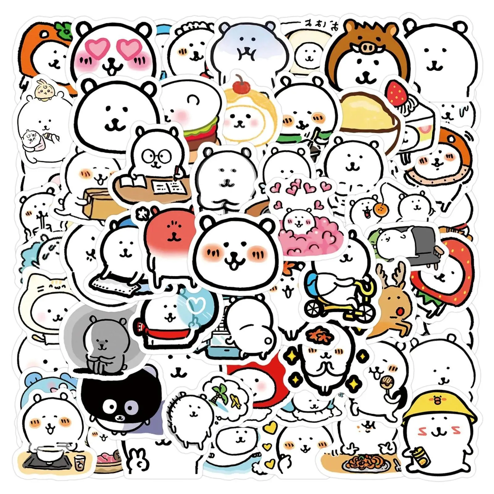 100pcs Cartoon Animal Character MOGUMOGU Riman White Bear Decor Stickers - Self-Deprecating Cute Nagano Themed, No Battery Needed for Suitcase, Computer (Toys & Hobbies Classic & Novelty Toys)