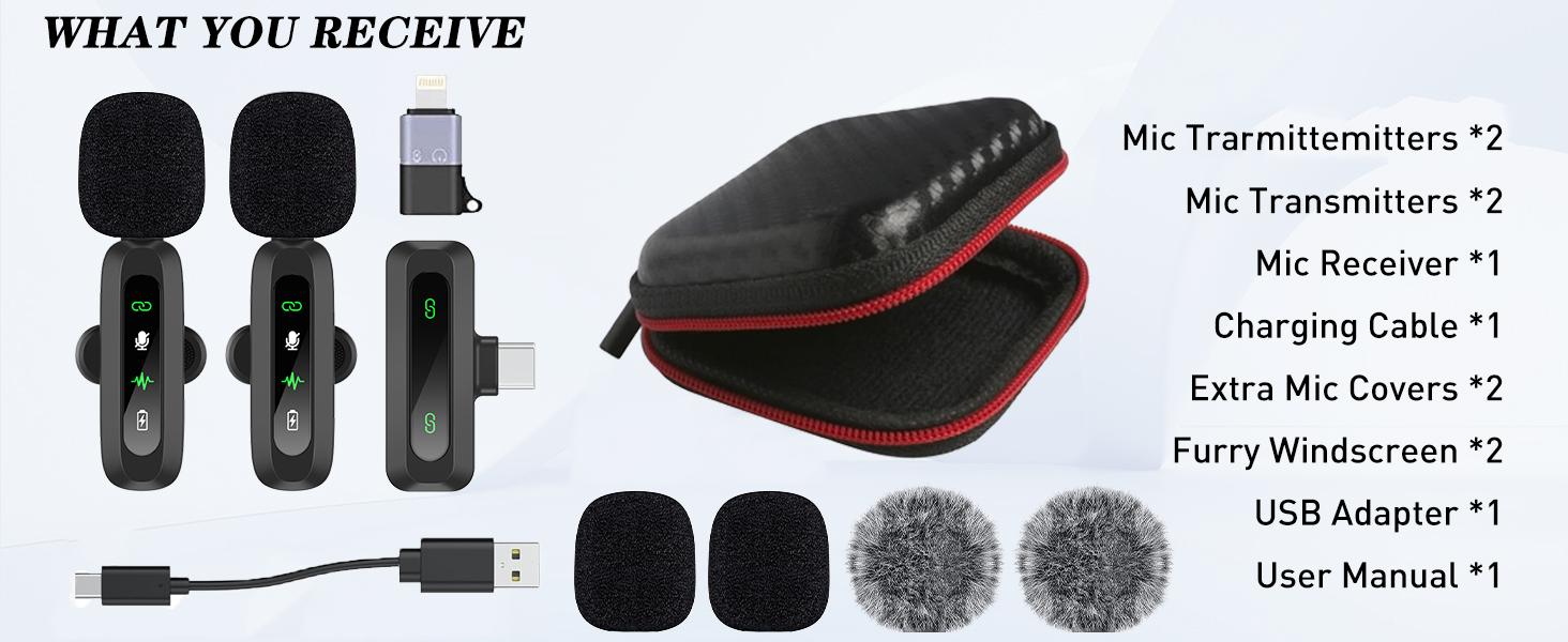 Wireless Lavalier Microphone for iPhone Android Plug-Play,2 Pack Mini Microphone Professional Noise Reduction Recording Clip Mic for Creator Interview YouTube Interview Vlog Creator