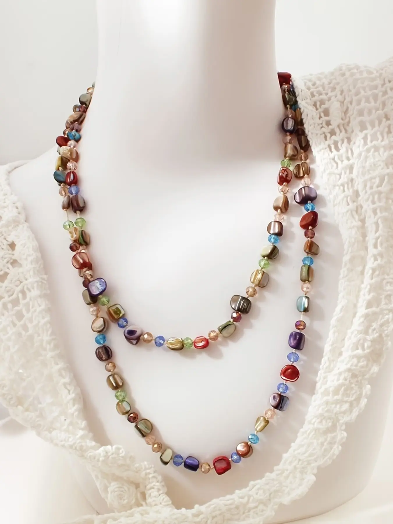 Women's Colorful Natural Shell Bead Trendy Necklace, Bohemian Sweater Chain, Fashion Accessory Necklace, Fashionable Crystal Beaded Jewelry for Ladies