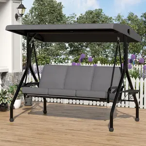 3 Seat Outdoor Porch Swing, 2-in-1 Patio Swing Chair with Thickened Removable Cushions, Heavy Duty Patio Swing with Cup Holders for Backyard, Garden, Porch