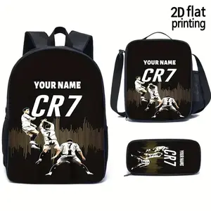 3 Pieces CR7 Football Star Backpack Large Capacity Lunch Bag Pencil Case Travel Backpack, with Adjustable Shoulder Strap Suitable for School, Sports, Camping, Travel, for Teenagers