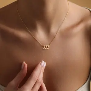 14K Solid Gold Angel Number Necklace: Personalized Lucky Number Jewelry, Mothers Day Gifts